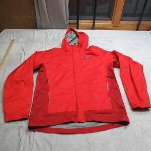 Patagonia Jacket Men Small Red FullZip Hood Waterproof Light Torrentshell 3LREAD